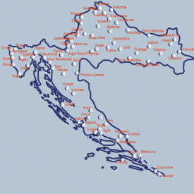 Mapa mejscowości w Chorwacji